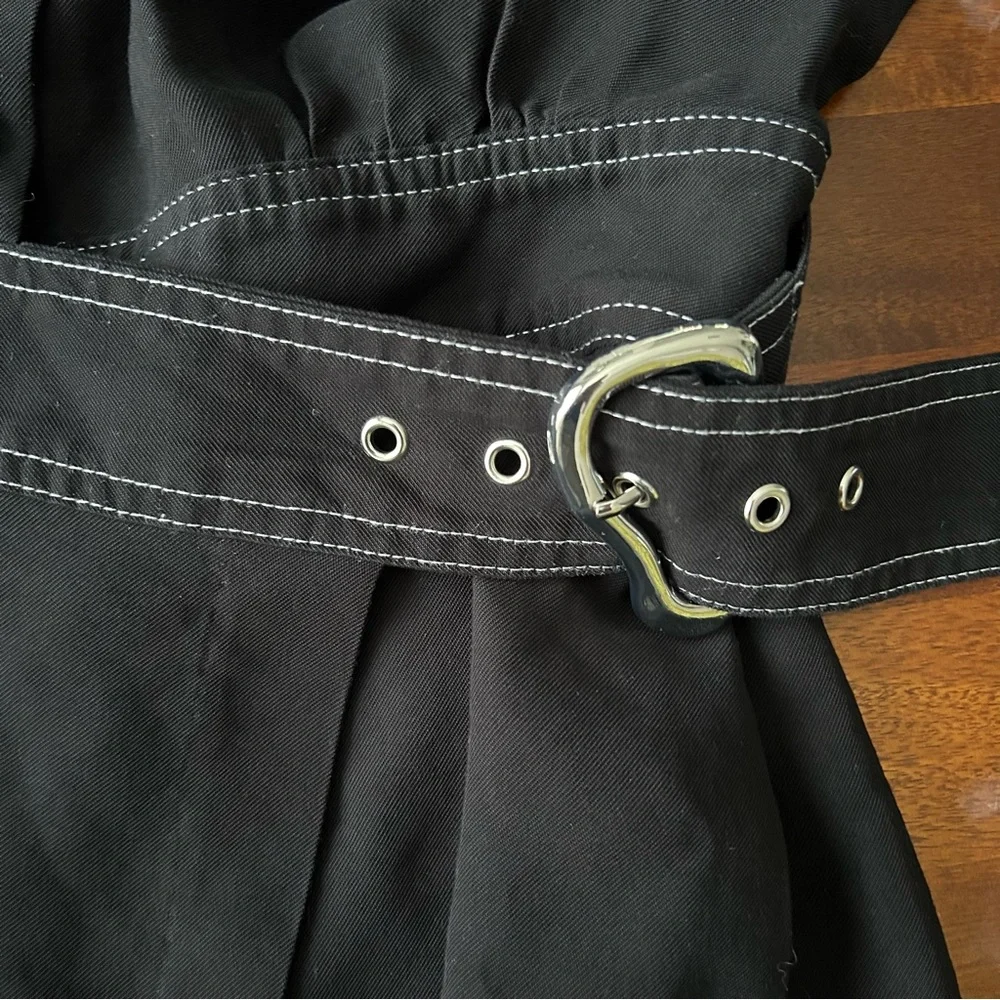 Bar III Black With White Seams Short Sleeve Belted Utility Button Up Romper‎